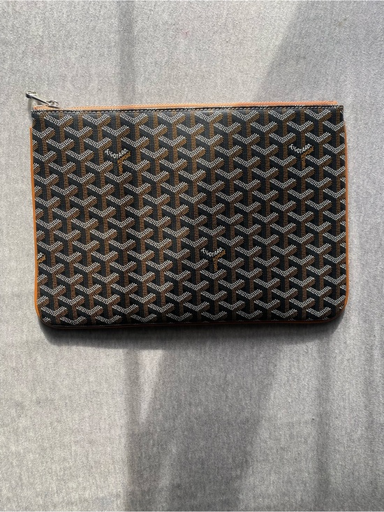 Goyard Other - Goyard Black and Brown Goyardine Flat Zip Pouch